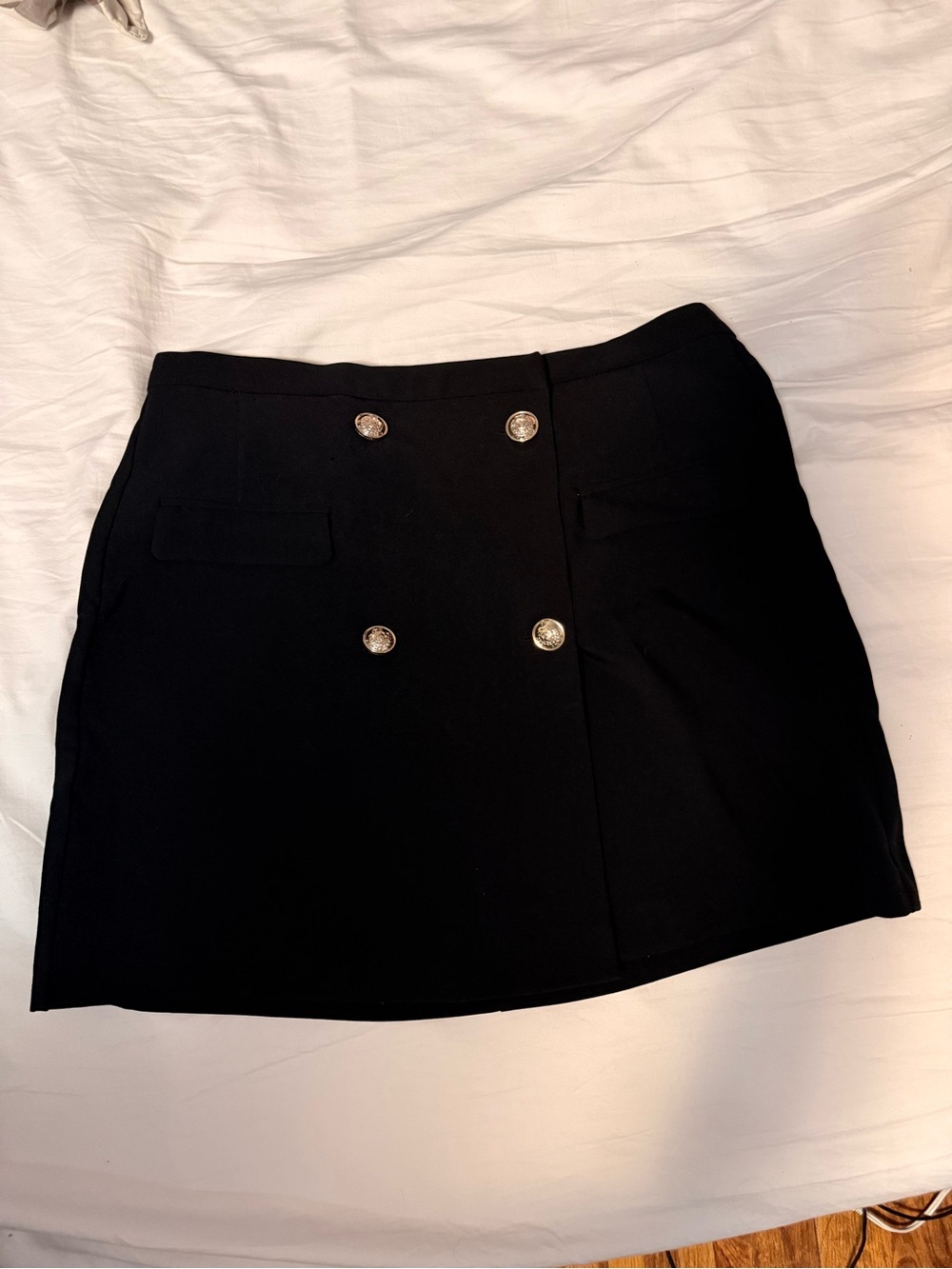 Dynamite Black Double-Breasted Mini Skirt with Gold Buttons